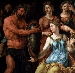 Vulcain montrant aux dieux sa capture de Vénus et Mars dans ses filets, vers 1536